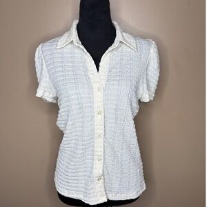 Philosophy Republic Clothing Cream Crinkle Short Sleeve Blouse Medium